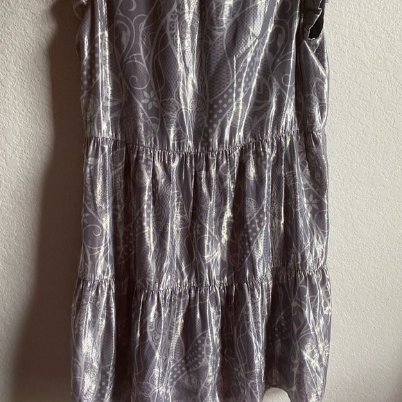 Marie Oliver Metallic Printed Tent Babydoll Tiered Ruffle Sleeves Retro Dress XS - Picture 12 of 15